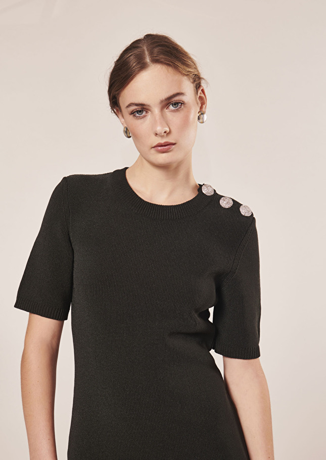 Rayonnante black iridescent cotton dress Steel TARA JARMON US