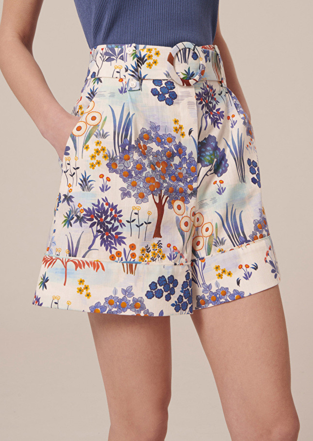 Shelby blue floral printed cotton shorts Blue TARA JARMON US