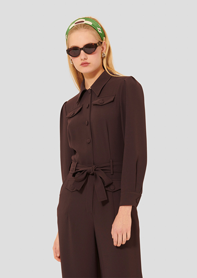 Brown crepe jumpsuit Calice Chocolate TARA JARMON US