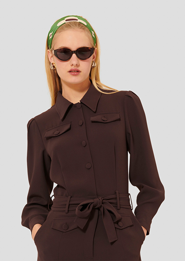 Brown crepe jumpsuit Calice Chocolate TARA JARMON US