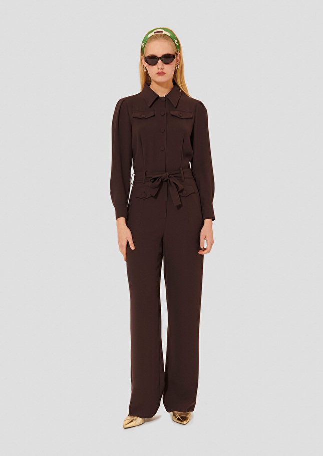 Brown crepe jumpsuit Calice Chocolate TARA JARMON US