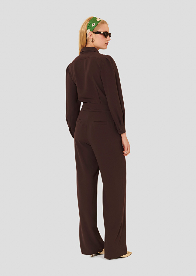 Brown crepe jumpsuit Calice Chocolate TARA JARMON US