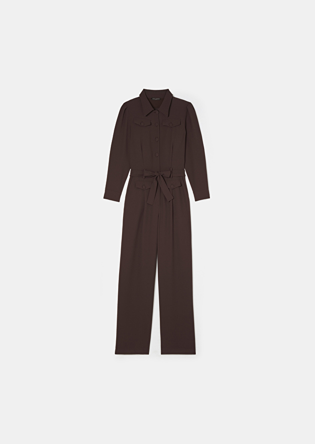 Brown crepe jumpsuit Calice Chocolate TARA JARMON US