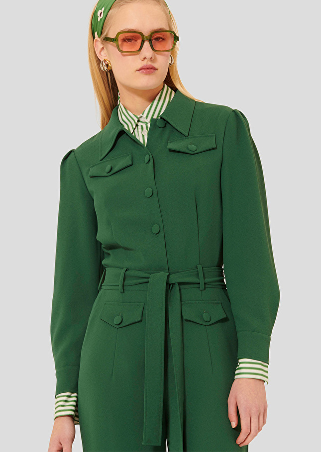 Green crepe jumpsuit Calice Green TARA JARMON US