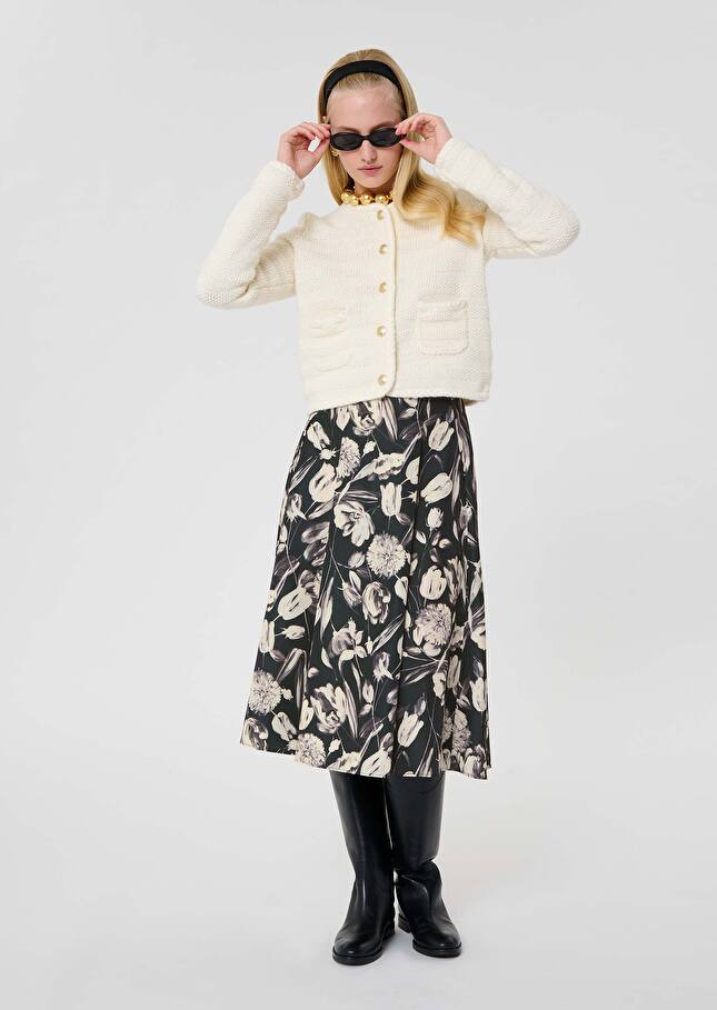 Black with ecru tulip print skirt Joe Craie TARA JARMON US