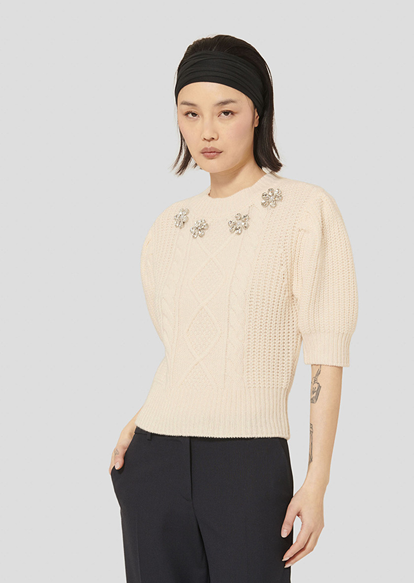 Ecru sweater in merinos wool Psyche Off-white TARA JARMON US