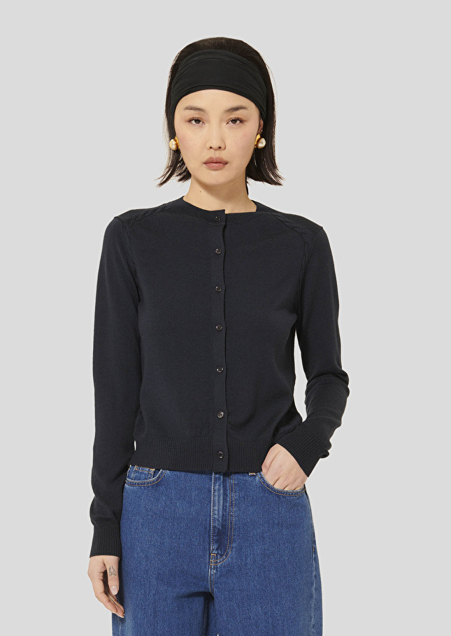 Midnight blue extrafine merino wool cardigan Ginno Night TARA JARMON US