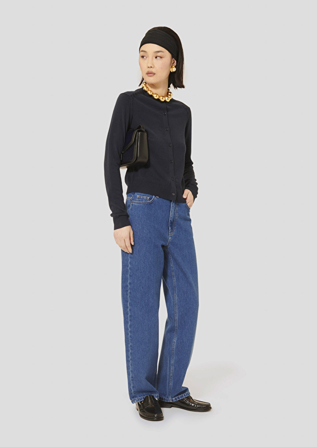 Midnight blue extrafine merino wool cardigan Ginno Night TARA JARMON US