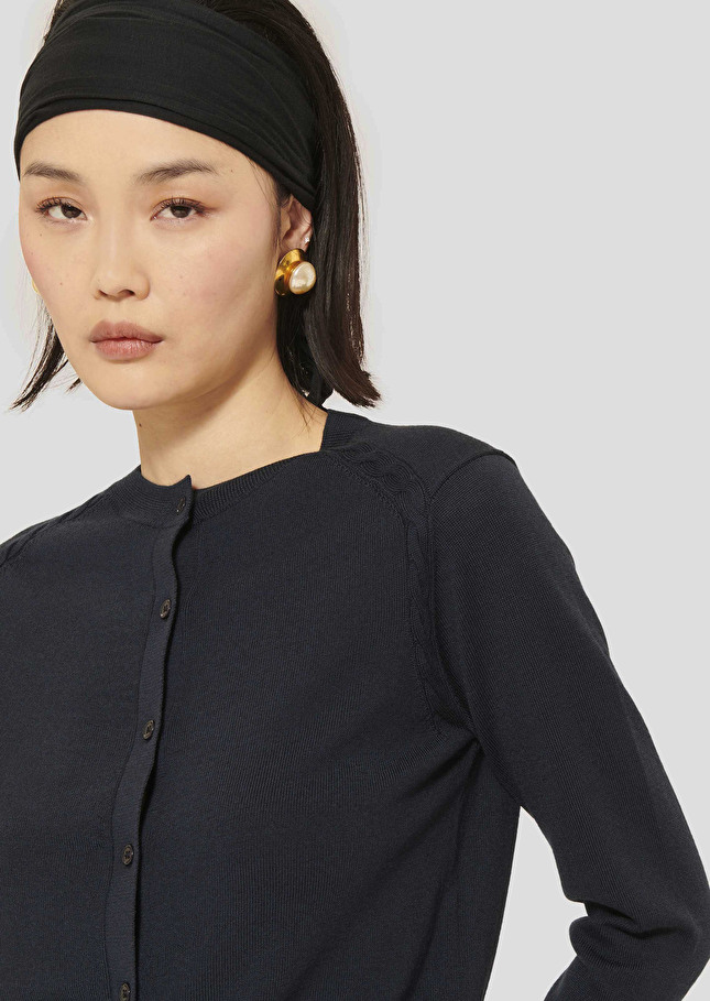 Midnight blue extrafine merino wool cardigan Ginno Night TARA JARMON US