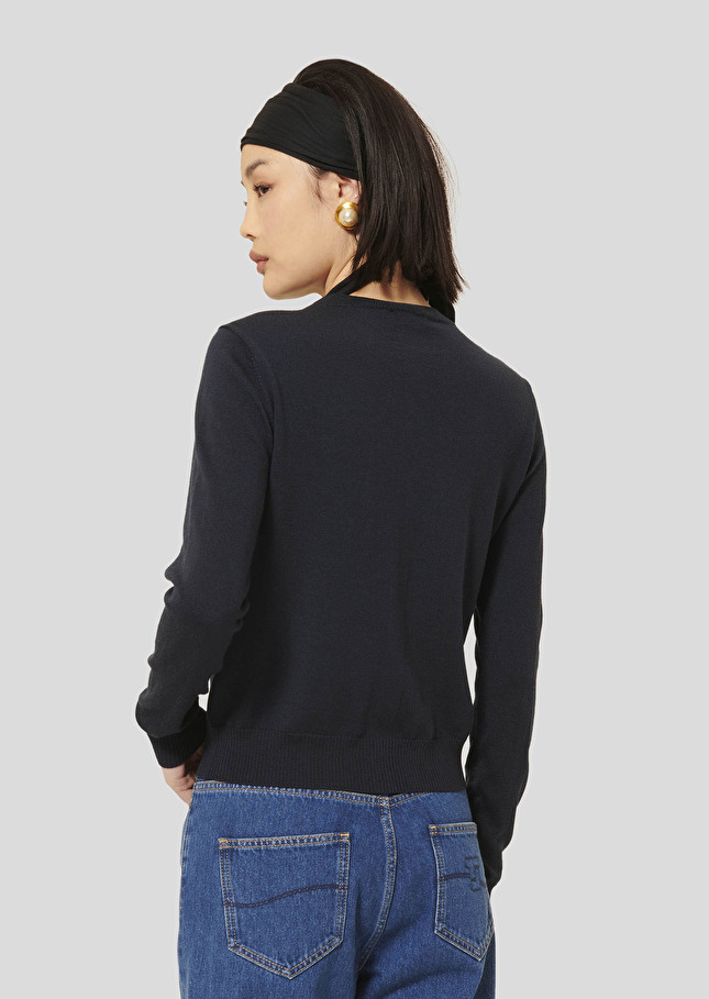 Midnight blue extrafine merino wool cardigan Ginno Night TARA JARMON US