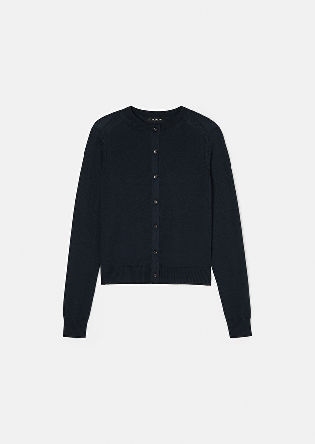 Midnight blue extrafine merino wool cardigan Ginno Night TARA JARMON US