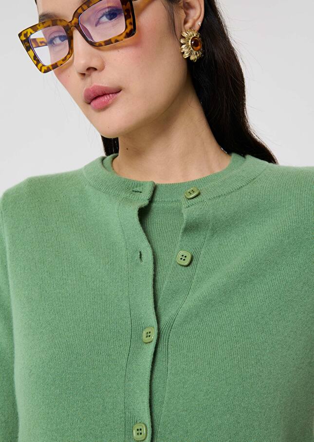 Green cashmere cardigan Guido Almond TARA JARMON US