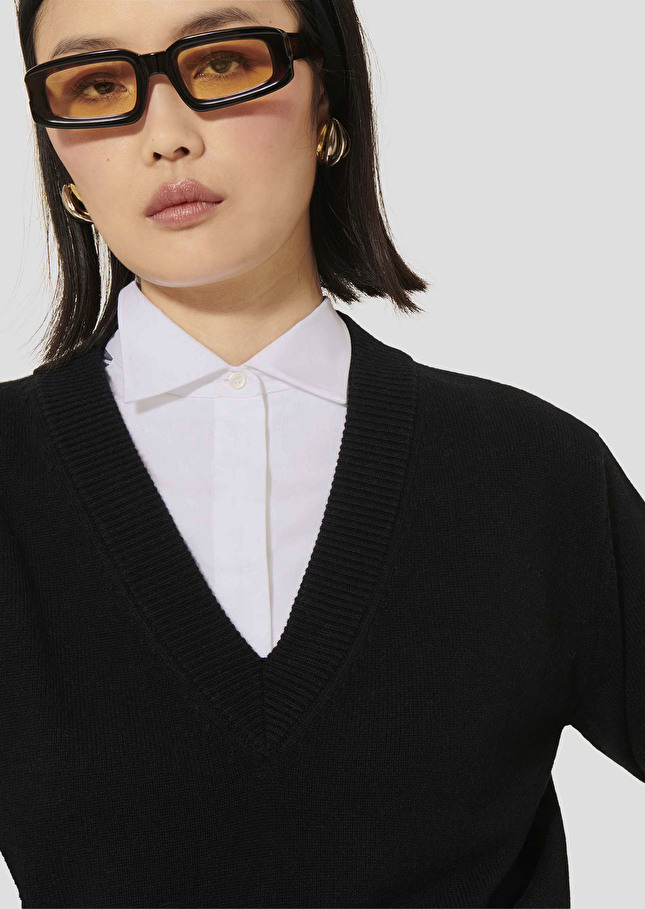 Black sweater in alpaca and merinos wool Prisca Charcoal TARA JARMON US