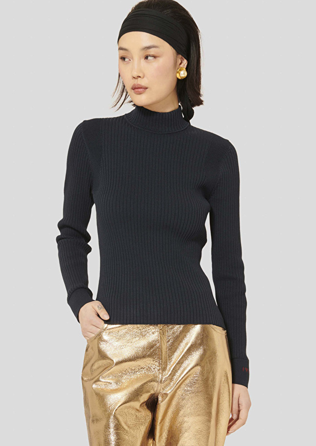 Midnight blue ribbed sweater Prudie Night TARA JARMON US