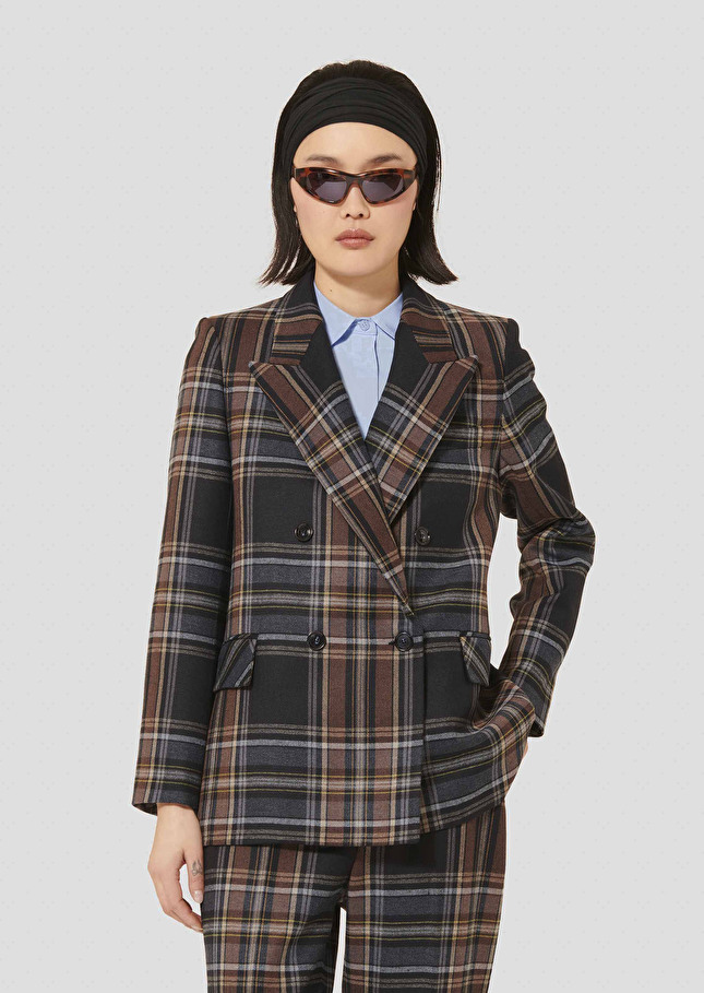 Midnight blue tartan jacket Valson Night TARA JARMON US