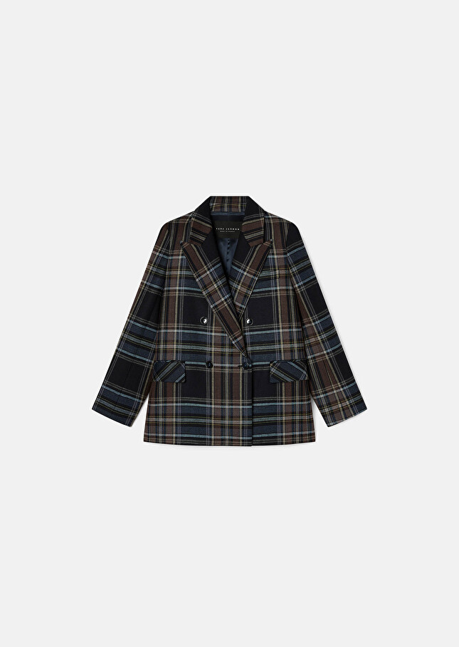 Midnight blue tartan jacket Valson Night TARA JARMON US