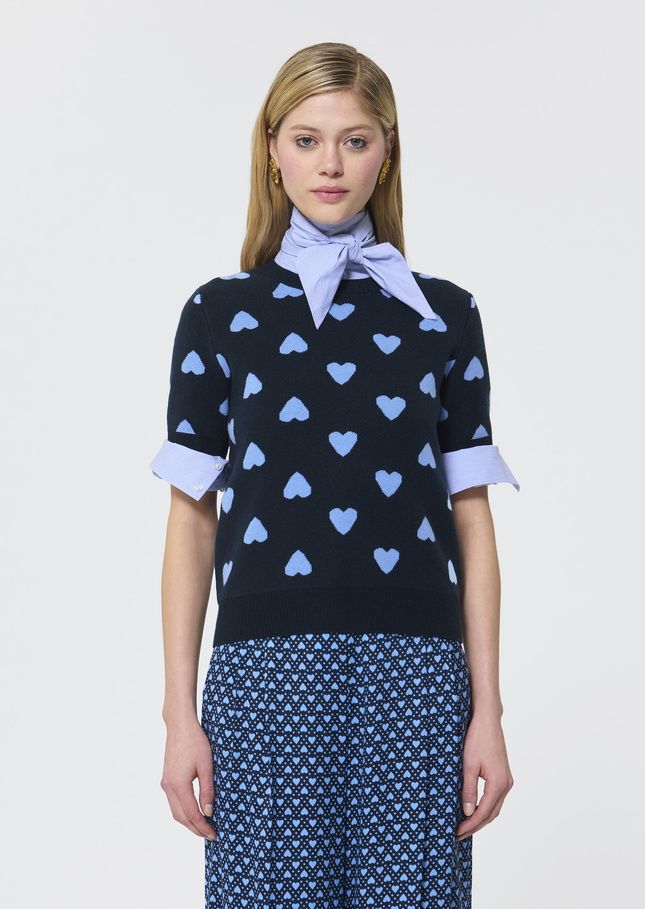 Polla sweater midnight blue jacquard hearts Night TARA JARMON US