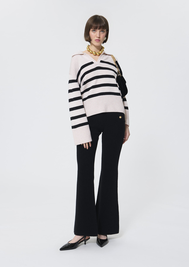 Paola sweater ecru with black stripes in wool Off-white TARA JARMON US