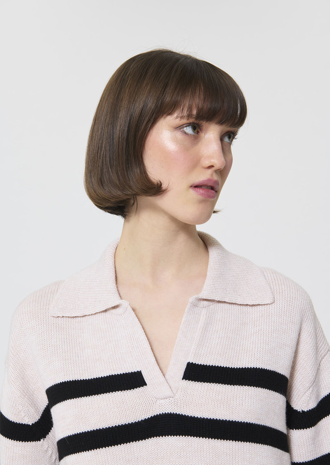 Paola sweater ecru with black stripes in wool Off-white TARA JARMON US