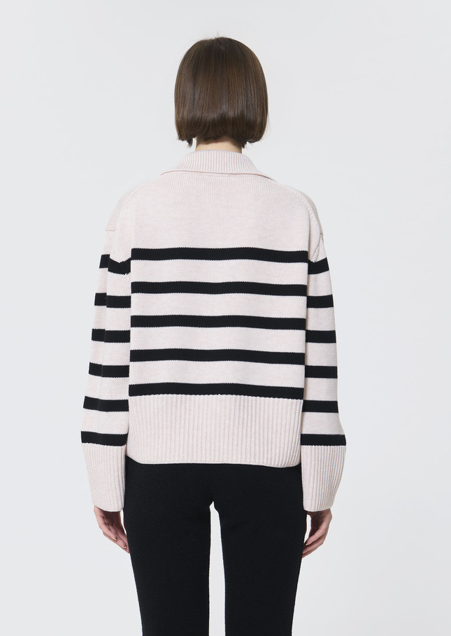 Paola sweater ecru with black stripes in wool Off-white TARA JARMON US