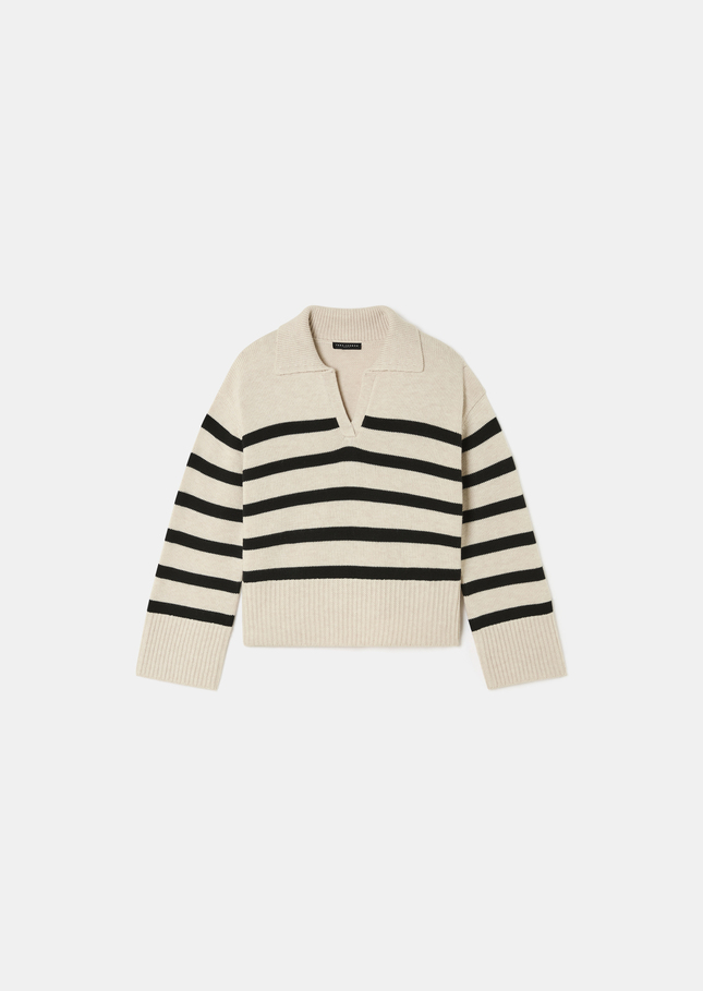 Paola sweater ecru with black stripes in wool Off-white TARA JARMON US