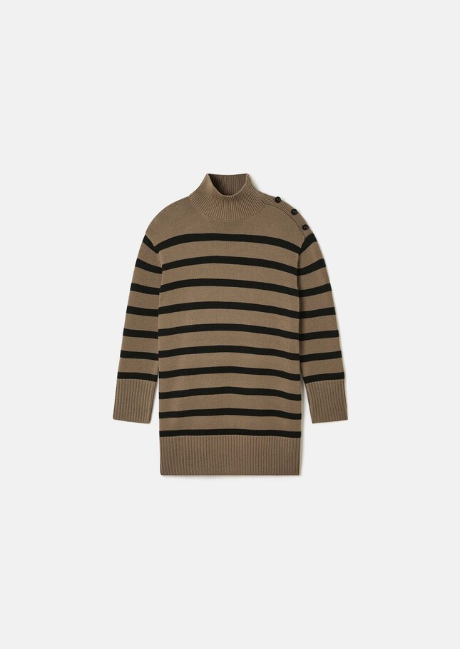 Roccio sweater dress beige with black stripes in wool Taupe color TARA JARMON US