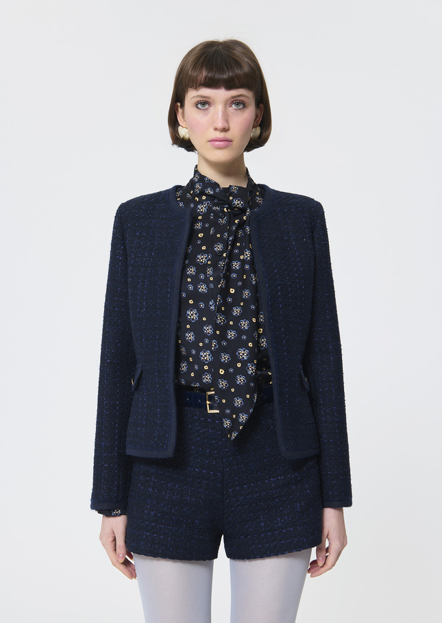 Velvet Jacket midnight blue iridescent tweed Night TARA JARMON US