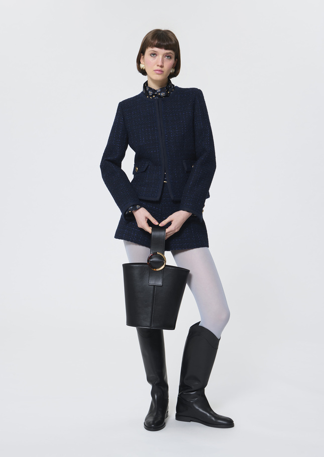 Velvet Jacket midnight blue iridescent tweed Night TARA JARMON US