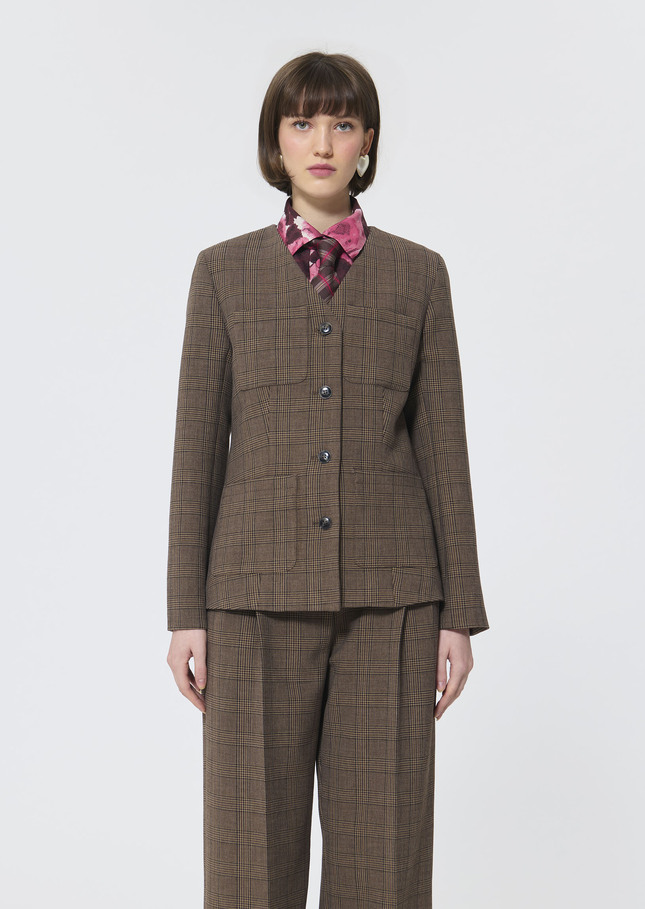 Vittoria jacket beige Prince of Wales check Taupe color TARA JARMON US