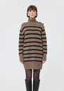 Roccio sweater dress beige with black stripes in wool Taupe color TARA JARMON US