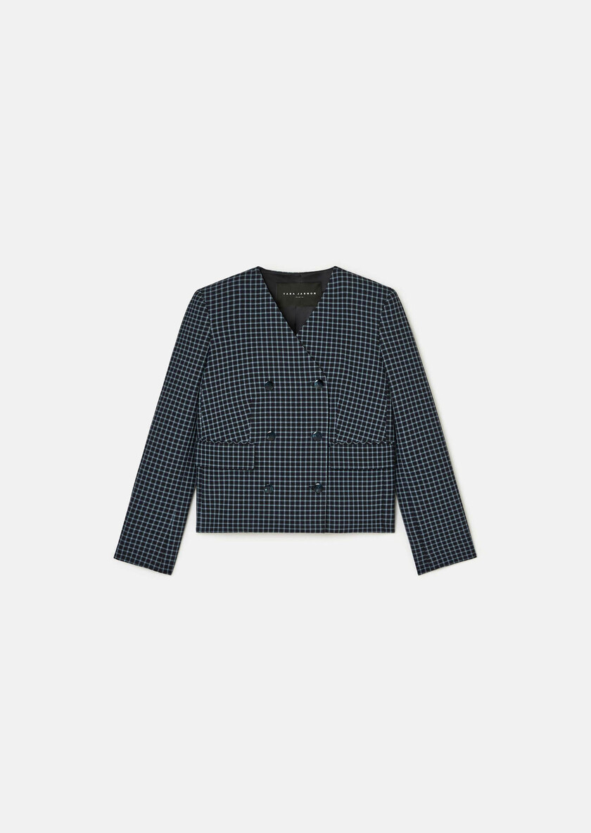 Vermeil Jacket navy blue with small checks Night TARA JARMON US