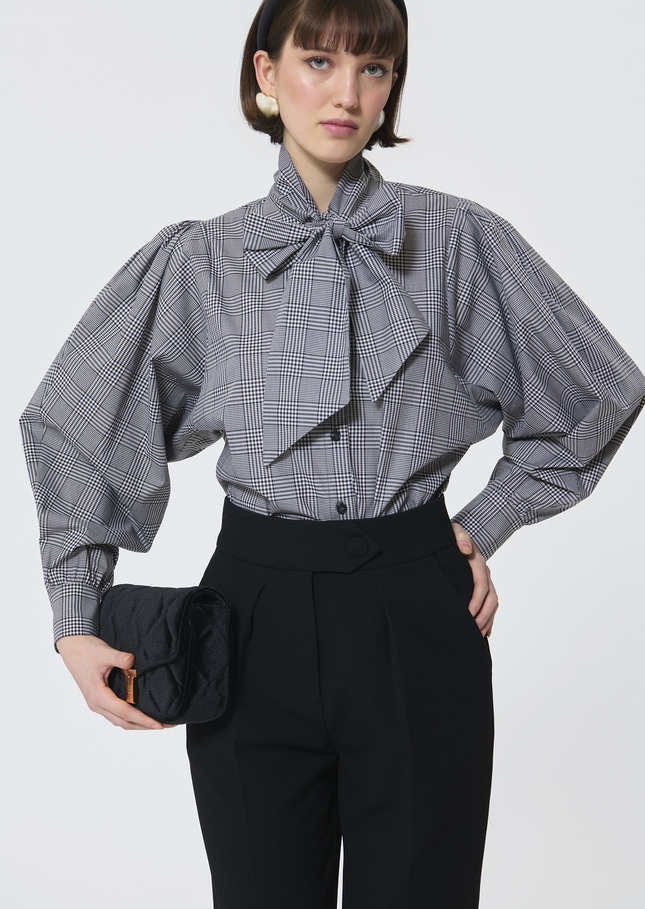 Candya shirt grey gingham patchwork poplin Charcoal TARA JARMON US