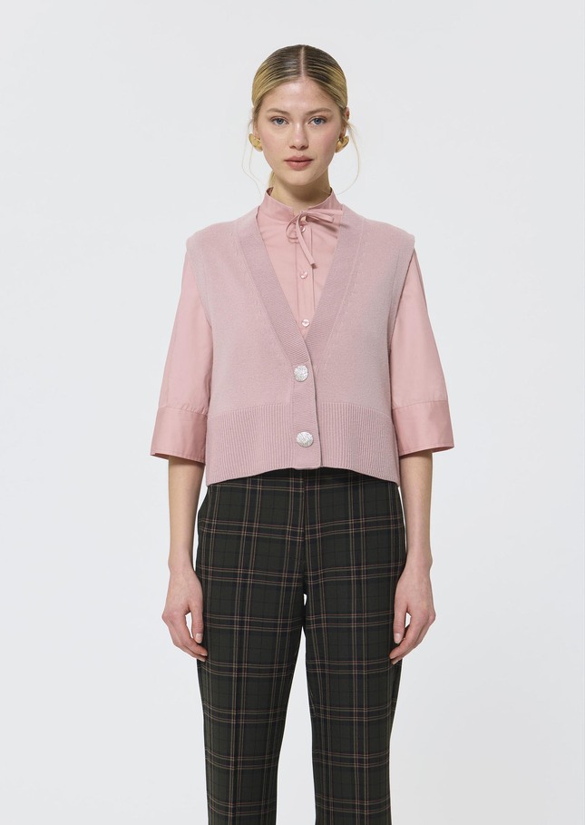 Gilles vest pale pink wool and alpaca Blush TARA JARMON US