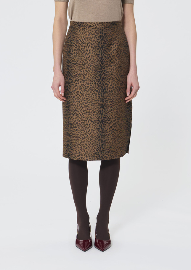 Jaden skirt beige leopard jacquard Nut brown TARA JARMON US