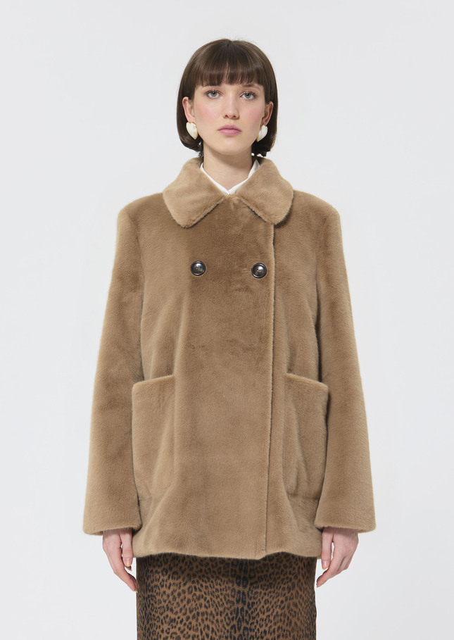Melba Coat beige faux fur Taupe color TARA JARMON US