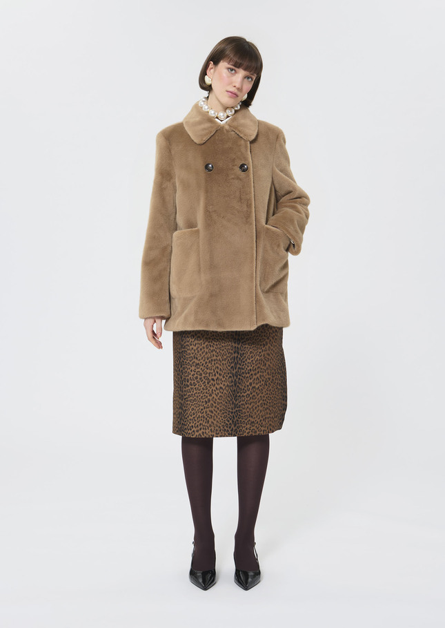 Melba Coat beige faux fur Taupe color TARA JARMON US