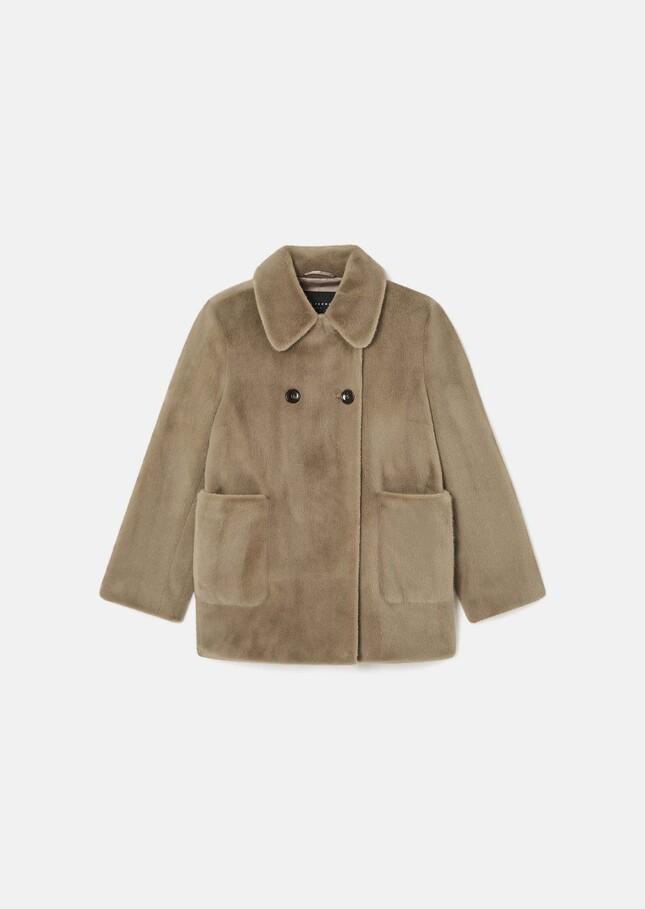 Melba Coat beige faux fur Taupe color TARA JARMON US