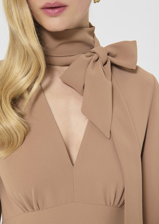 Rosalie Dress beige crepe Nut brown TARA JARMON US