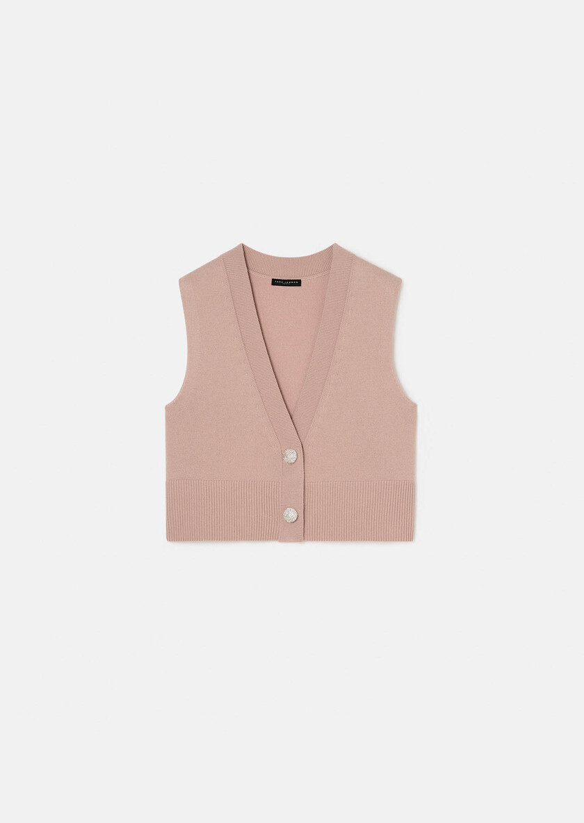 Gilles vest pale pink wool and alpaca Blush TARA JARMON US