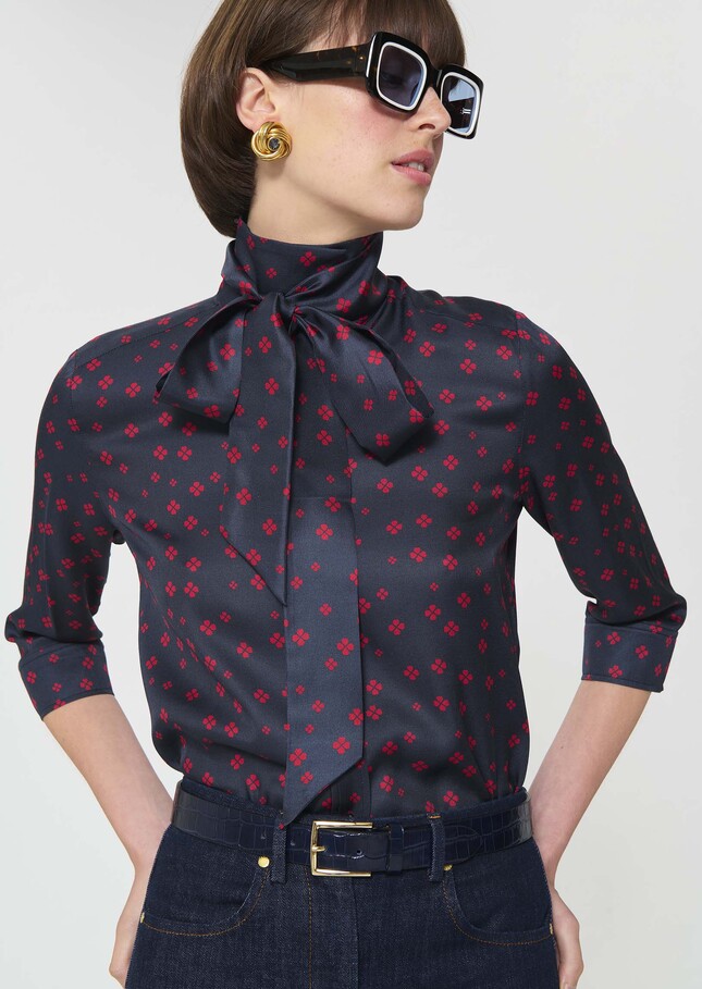Charlot Shirt midnight blue with mini clover print Night TARA JARMON US