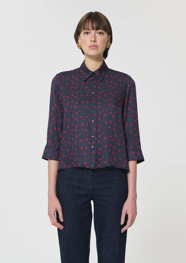 Charlot Shirt midnight blue with mini clover print Night TARA JARMON US