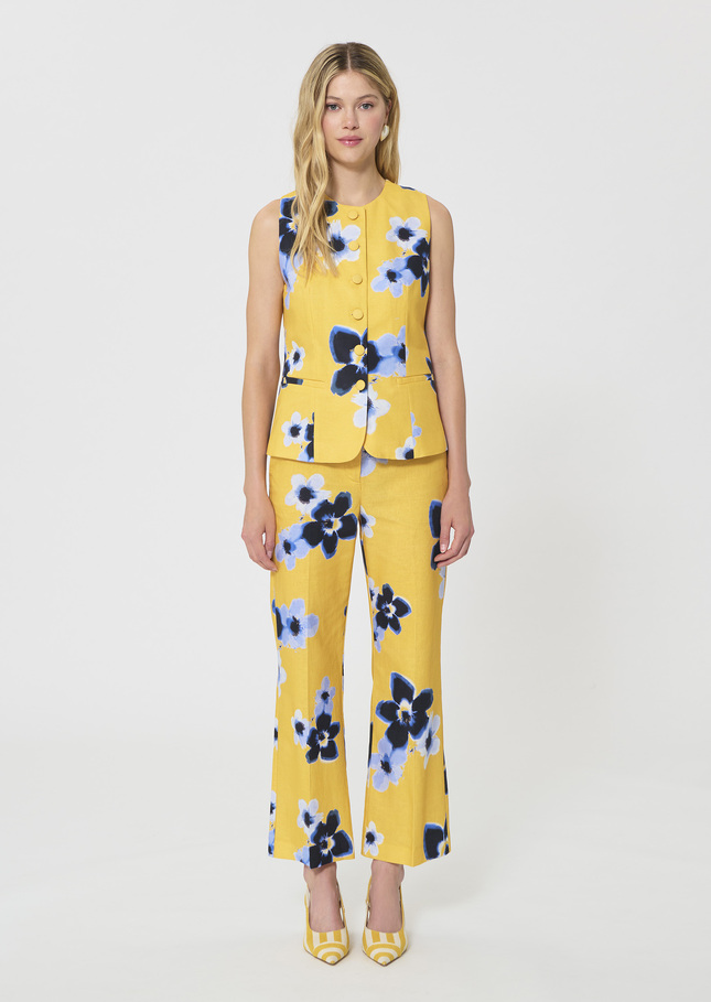 Giovanni Vest yellow floral print linen and cotton Mimosa TARA JARMON US