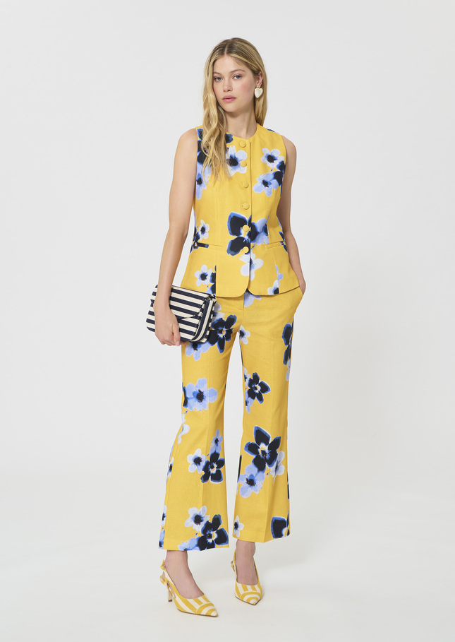 Giovanni Vest yellow floral print linen and cotton Mimosa TARA JARMON US