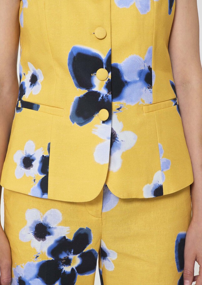 Giovanni Vest yellow floral print linen and cotton Mimosa TARA JARMON US