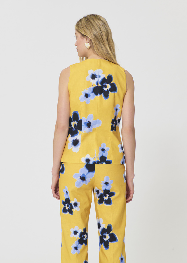 Giovanni Vest yellow floral print linen and cotton Mimosa TARA JARMON US