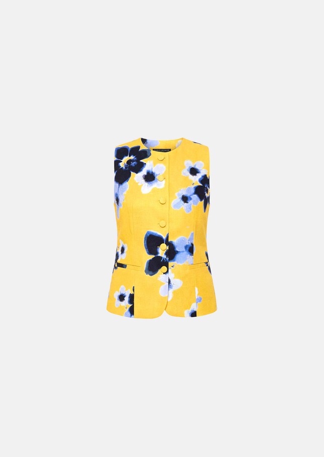 Giovanni Vest yellow floral print linen and cotton Mimosa TARA JARMON US