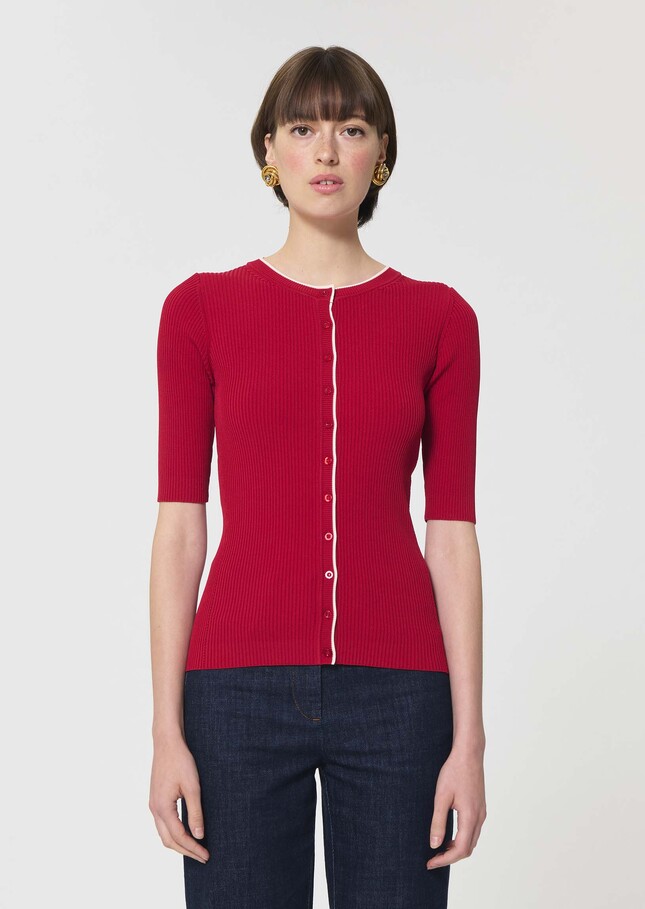 Gipsy Vest red ribbed knit Cerise TARA JARMON US