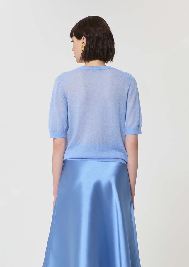 Gillie Vest sky blue in extra fine mohair Horizon TARA JARMON US