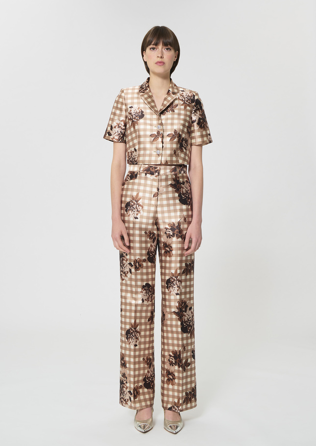 Premier Trousers beige gingham print Beige TARA JARMON US