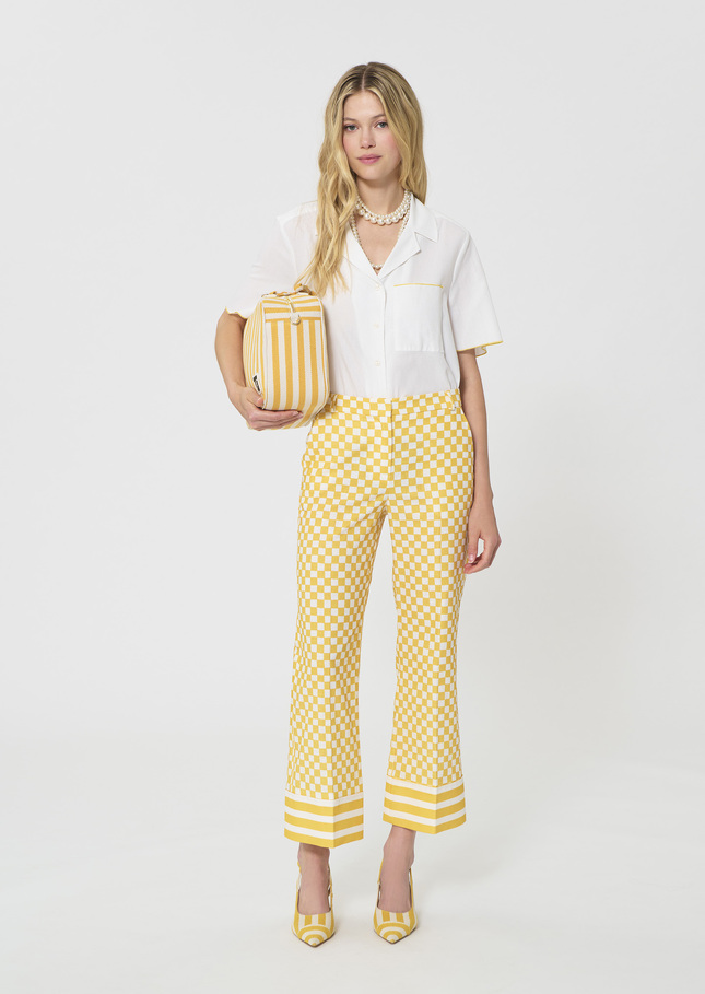 Pietro Pants yellow checkered pattern linen Mimosa TARA JARMON US